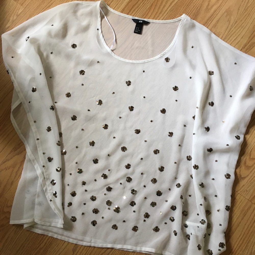 Size 12. H&M white blouse with Gold sequins.